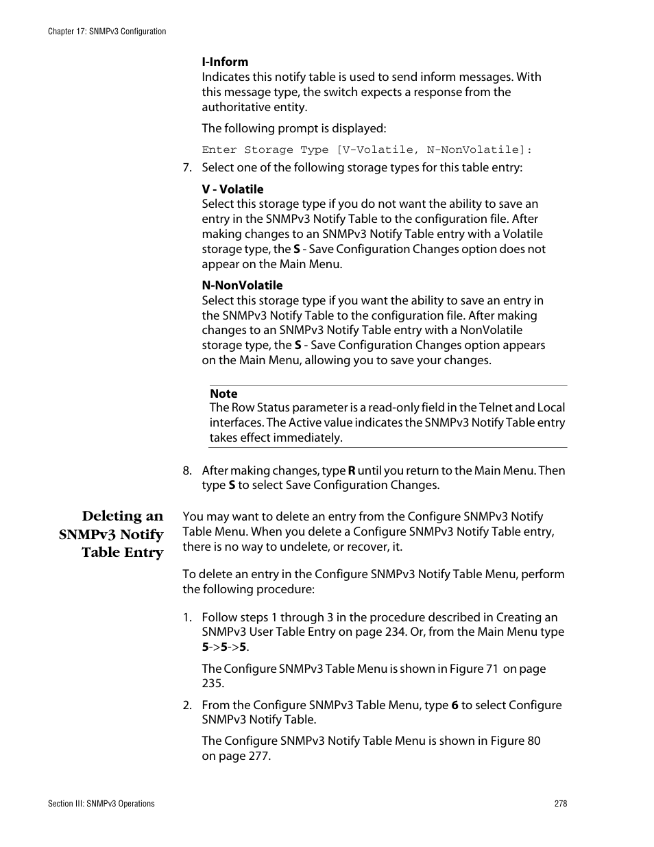 Deleting an snmpv3 notify table entry | Allied Telesis AT-S62 User Manual | Page 278 / 862