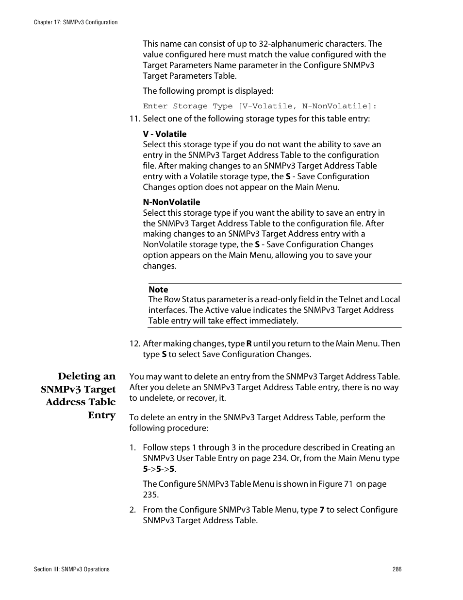 Deleting an snmpv3 target address table entry | Allied Telesis AT-S62 User Manual | Page 286 / 862