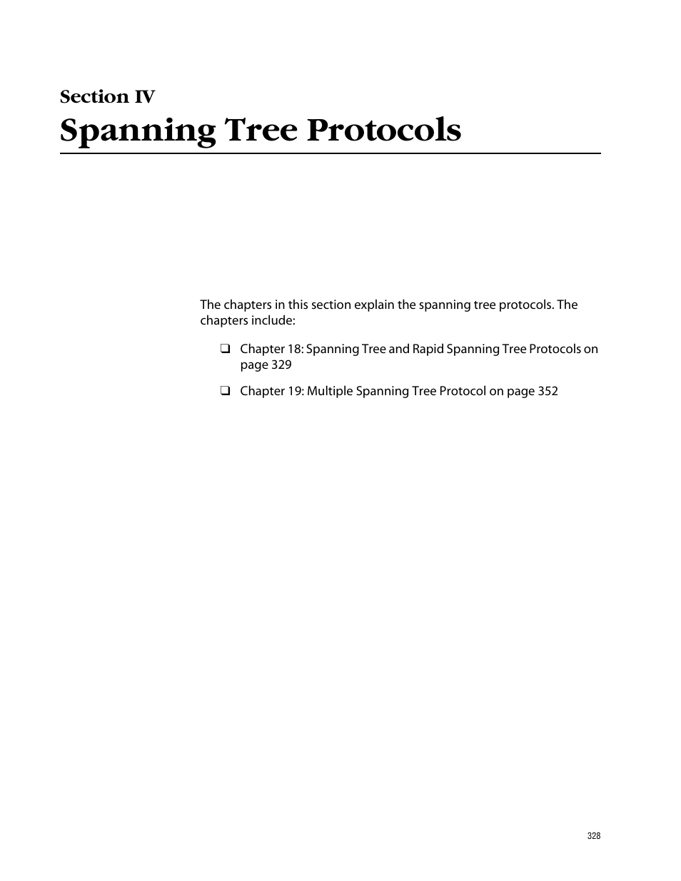 Section iv, Spanning tree protocols, Section iv spanning tree protocols | Allied Telesis AT-S62 User Manual | Page 328 / 862