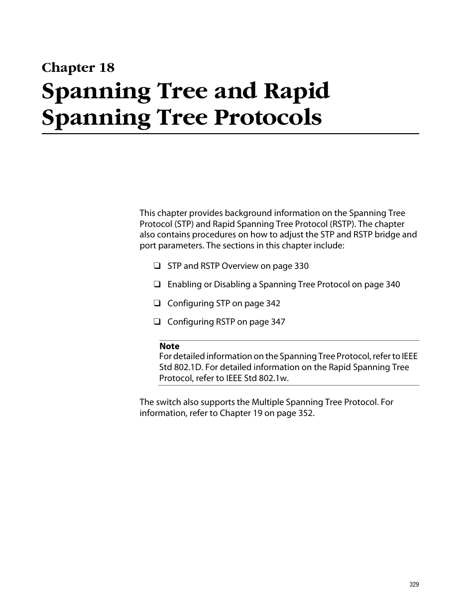 Chapter 18, Spanning tree and rapid spanning tree protocols | Allied Telesis AT-S62 User Manual | Page 329 / 862