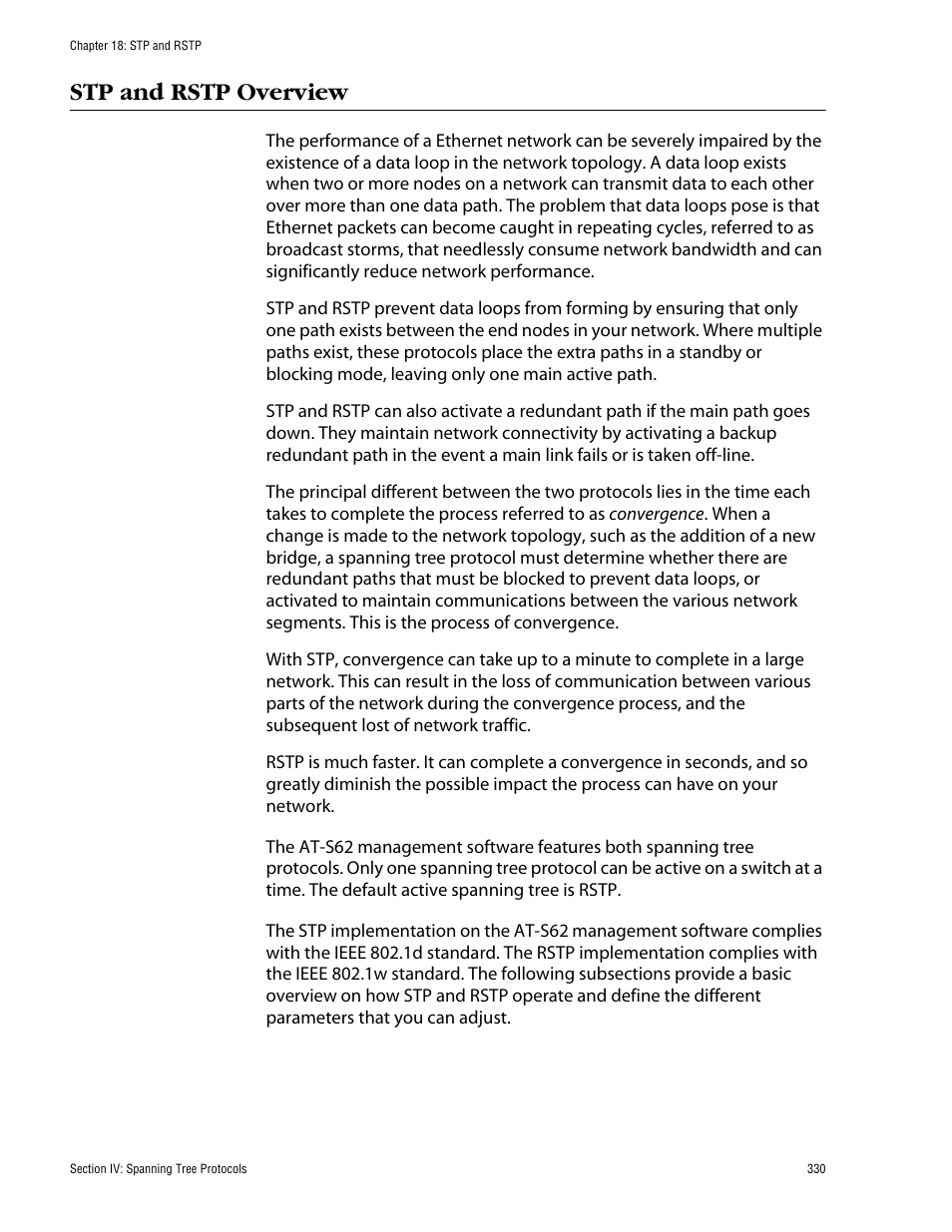 Stp and rstp overview | Allied Telesis AT-S62 User Manual | Page 330 / 862
