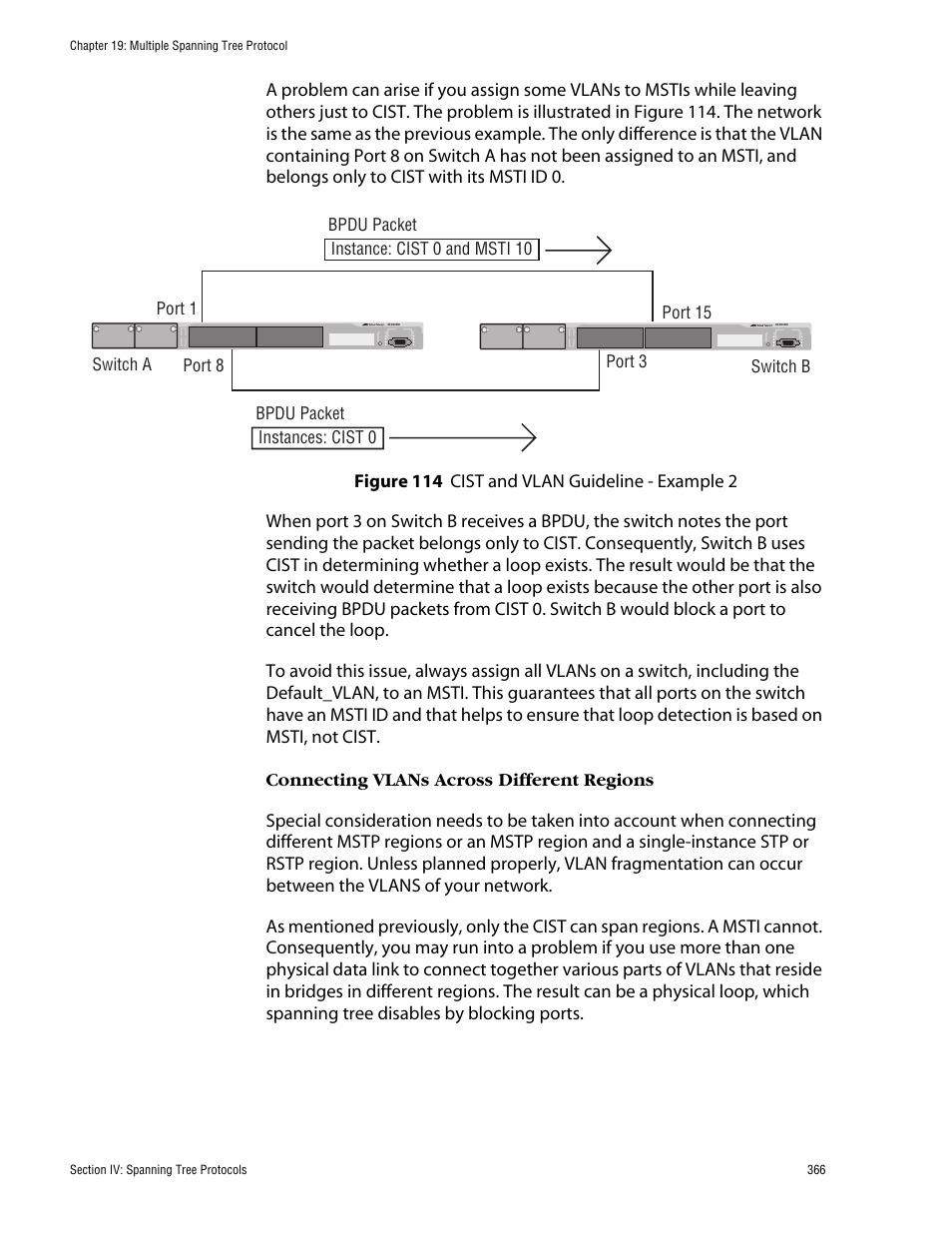 Figure 114: cist and vlan guideline - example 2 | Allied Telesis AT-S62 User Manual | Page 366 / 862