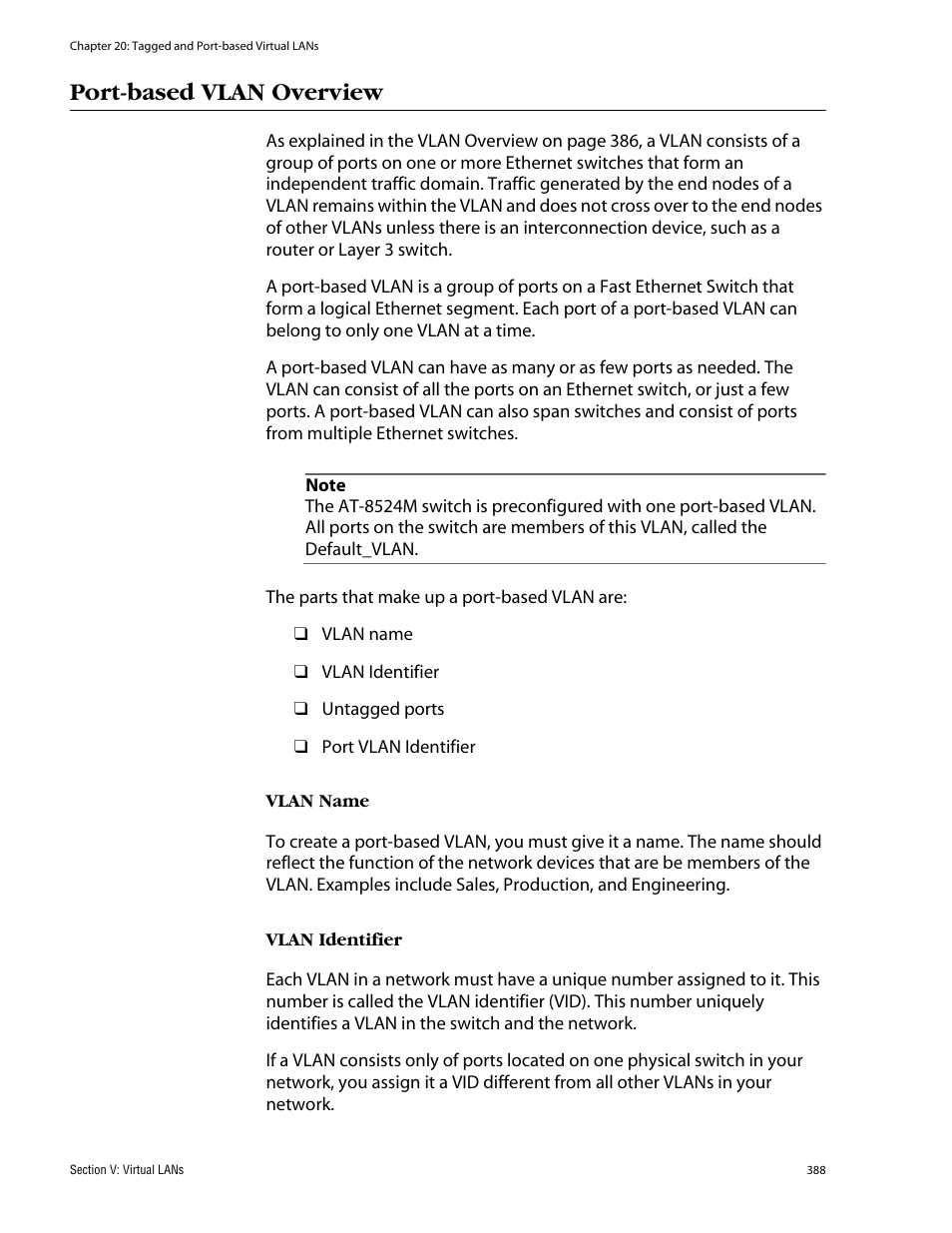 Port-based vlan overview | Allied Telesis AT-S62 User Manual | Page 388 / 862