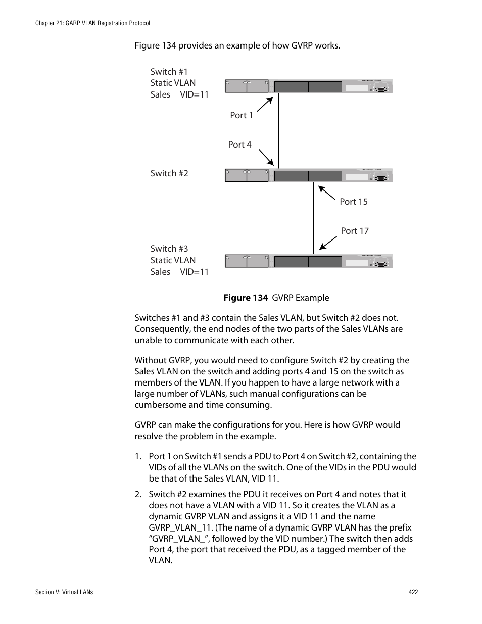 Figure 134: gvrp example | Allied Telesis AT-S62 User Manual | Page 422 / 862