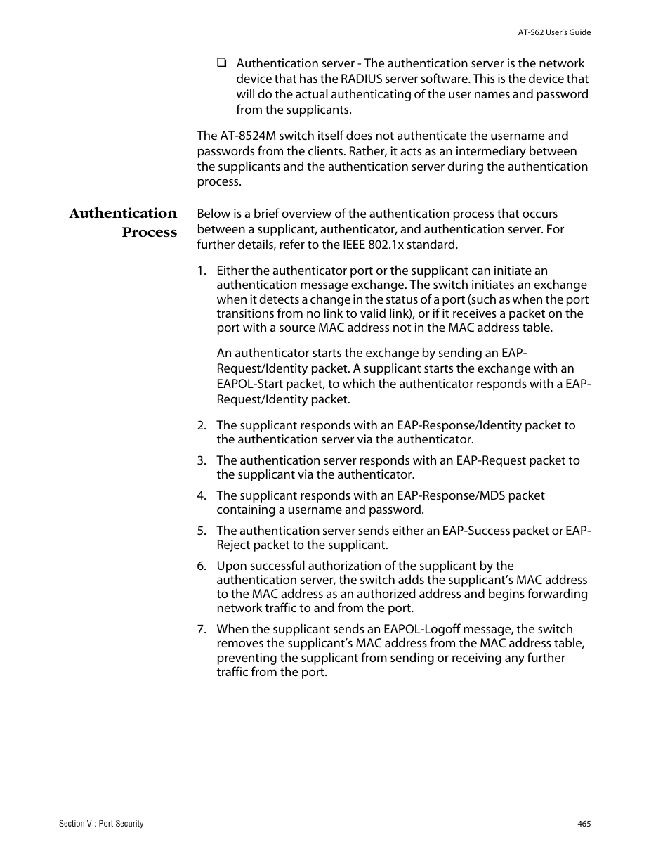 Authentication process | Allied Telesis AT-S62 User Manual | Page 465 / 862