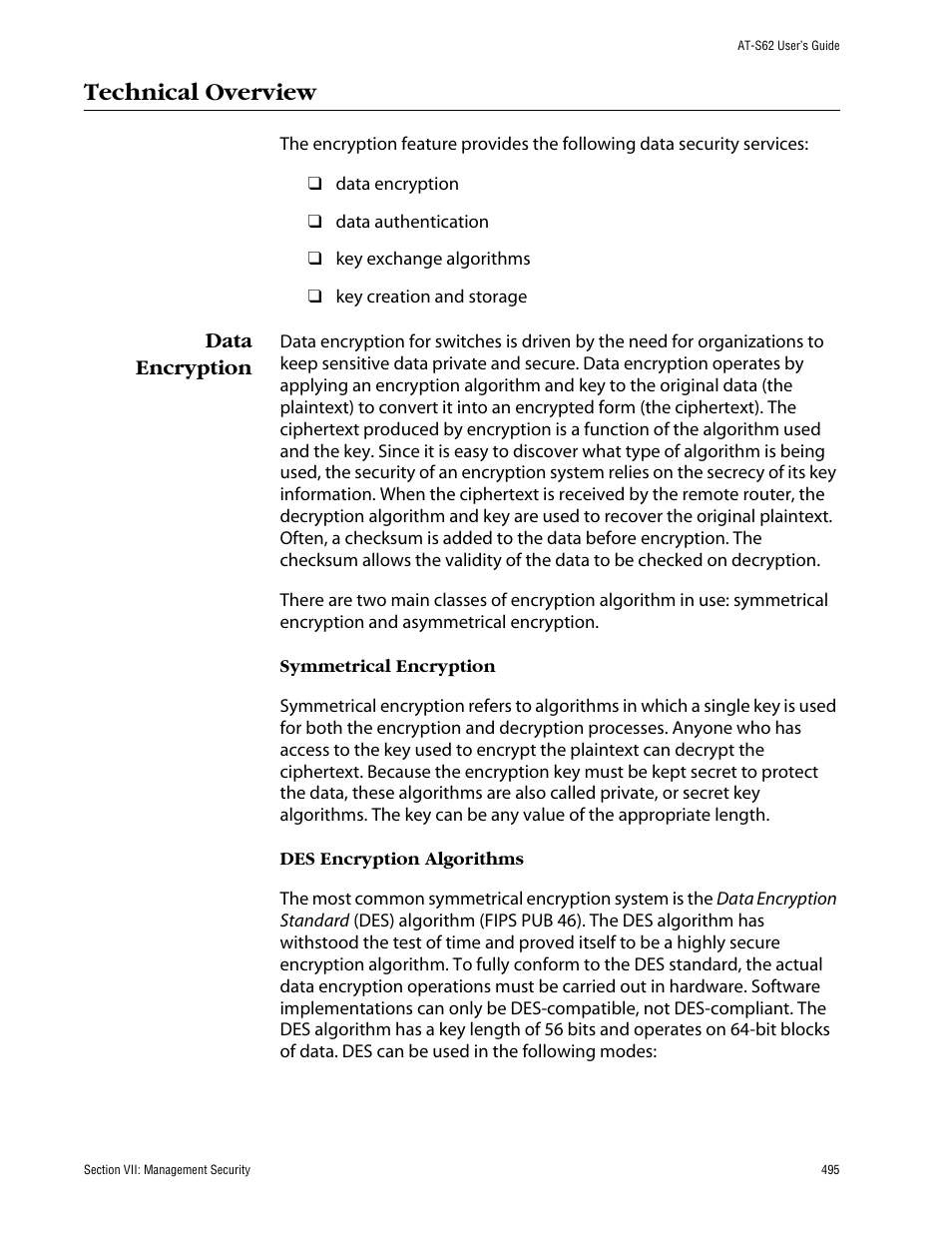 Technical overview, Data encryption | Allied Telesis AT-S62 User Manual | Page 495 / 862