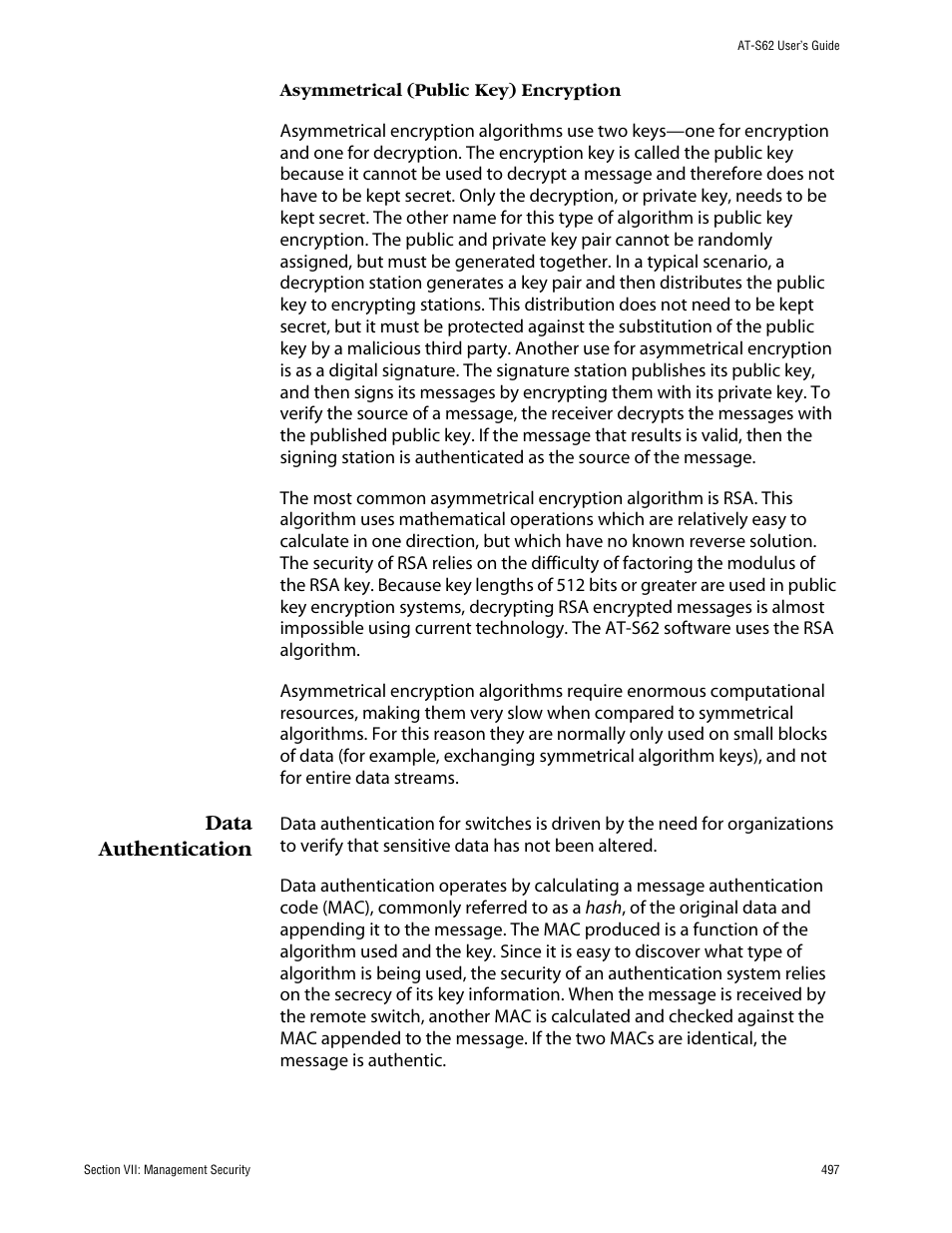 Data authentication | Allied Telesis AT-S62 User Manual | Page 497 / 862