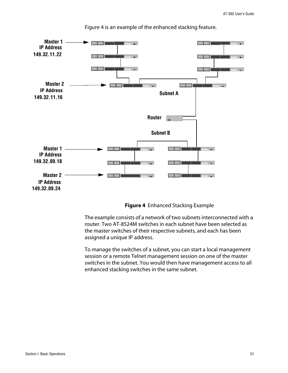 Figure 4: enhanced stacking example | Allied Telesis AT-S62 User Manual | Page 51 / 862