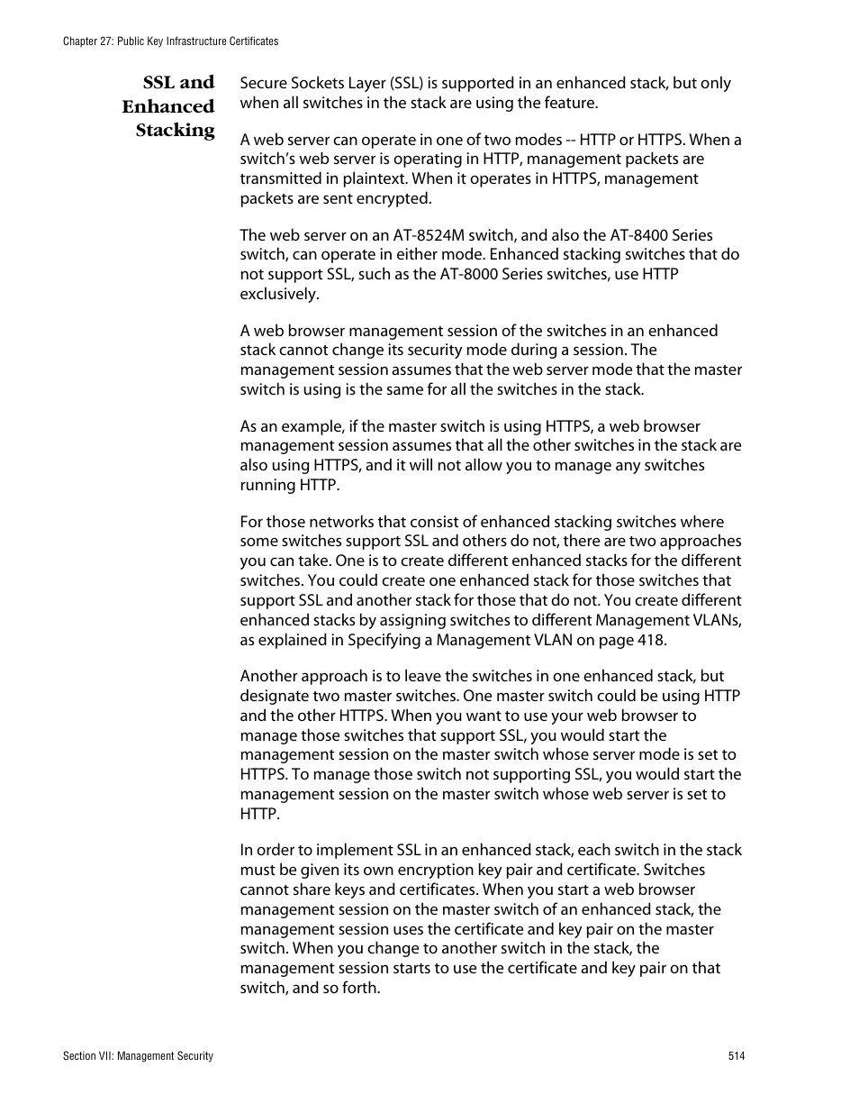 Ssl and enhanced stacking | Allied Telesis AT-S62 User Manual | Page 514 / 862