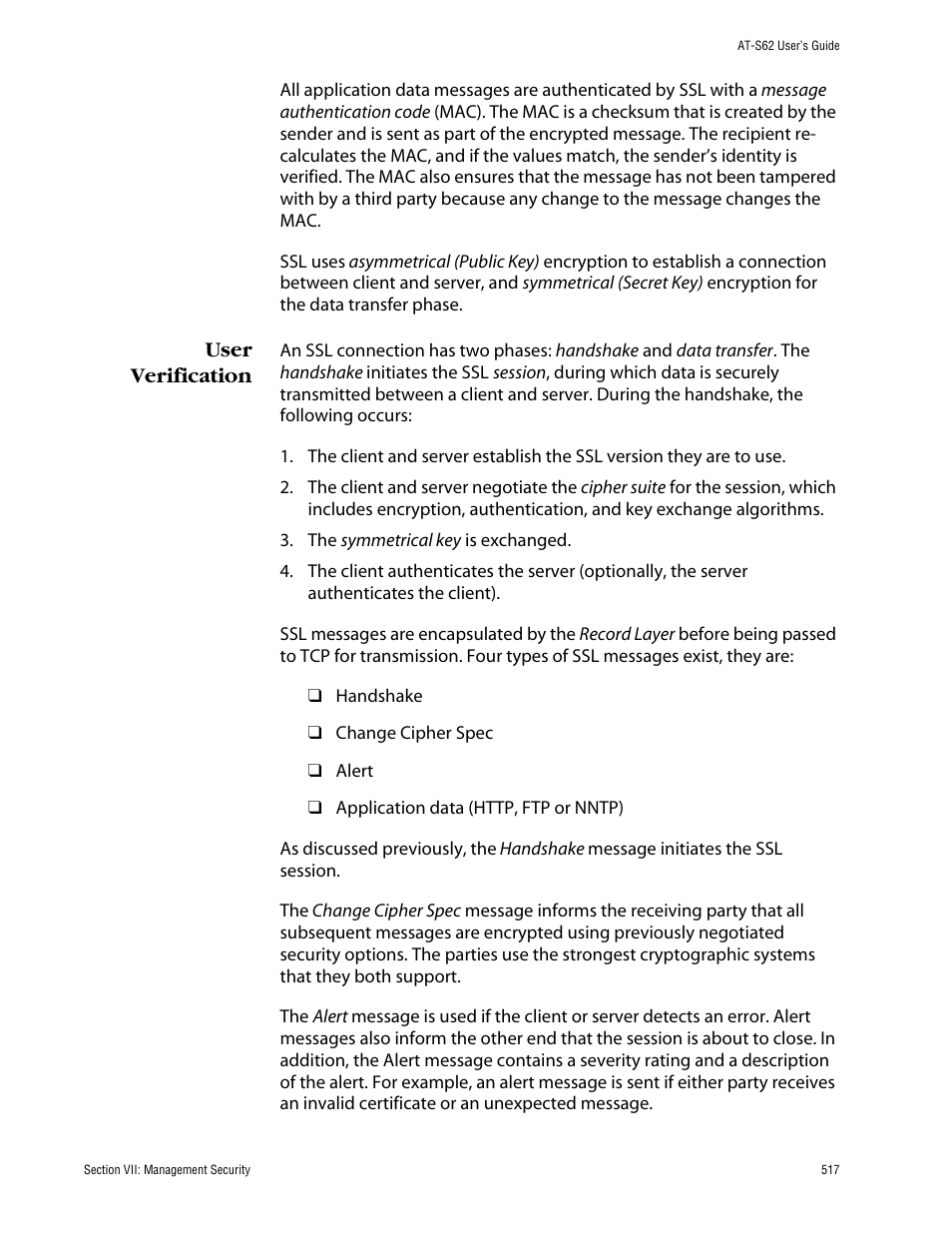 User verification | Allied Telesis AT-S62 User Manual | Page 517 / 862