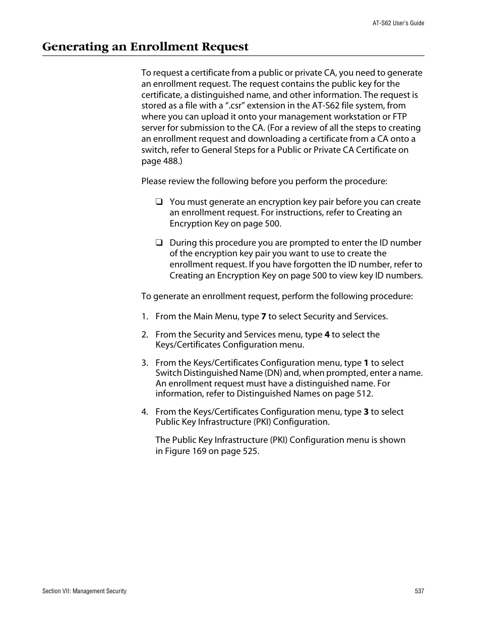 Generating an enrollment request, As explained in generating an | Allied Telesis AT-S62 User Manual | Page 537 / 862