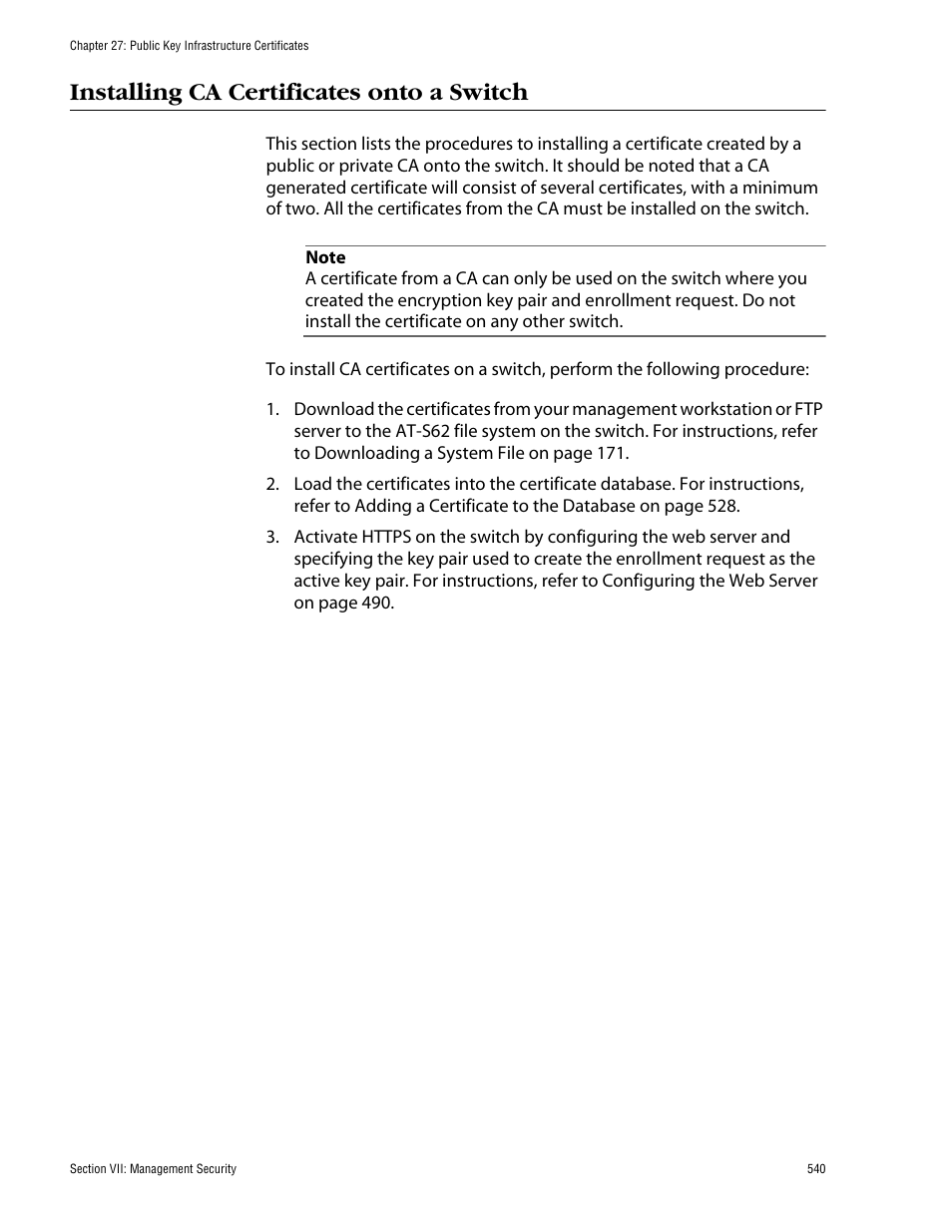 Installing ca certificates onto a switch | Allied Telesis AT-S62 User Manual | Page 540 / 862
