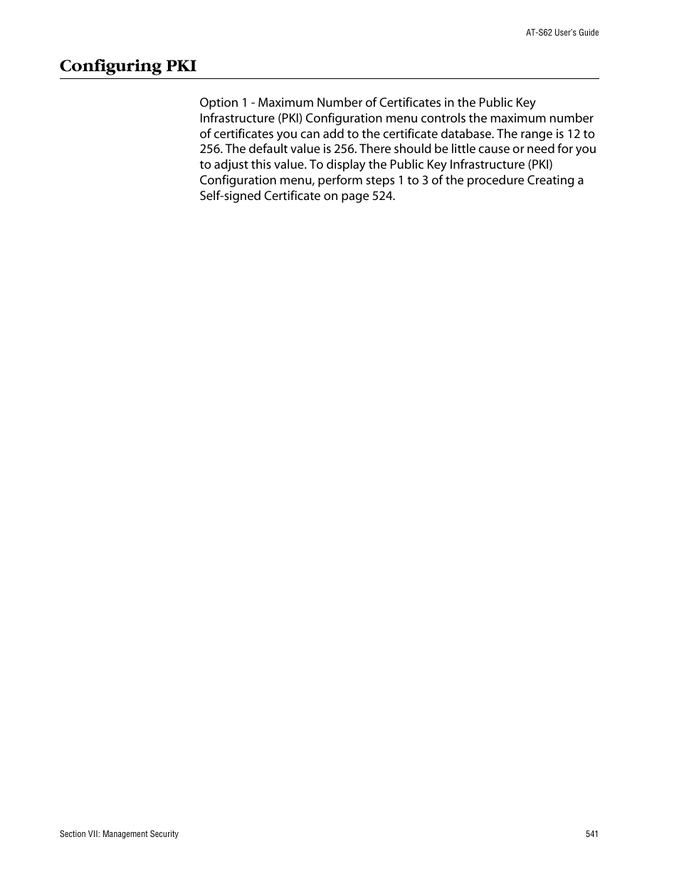 Configuring pki | Allied Telesis AT-S62 User Manual | Page 541 / 862