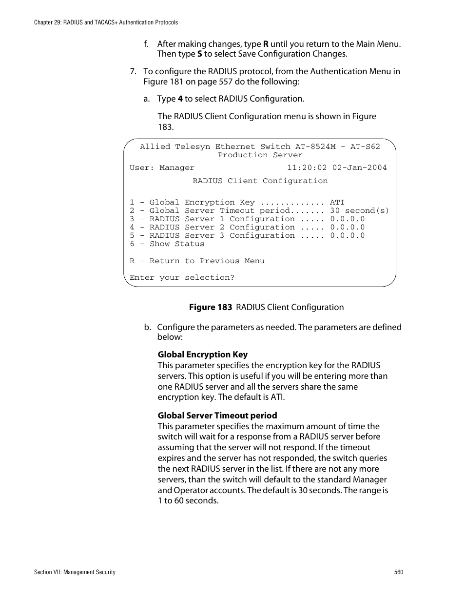 Figure 183: radius client configuration | Allied Telesis AT-S62 User Manual | Page 560 / 862