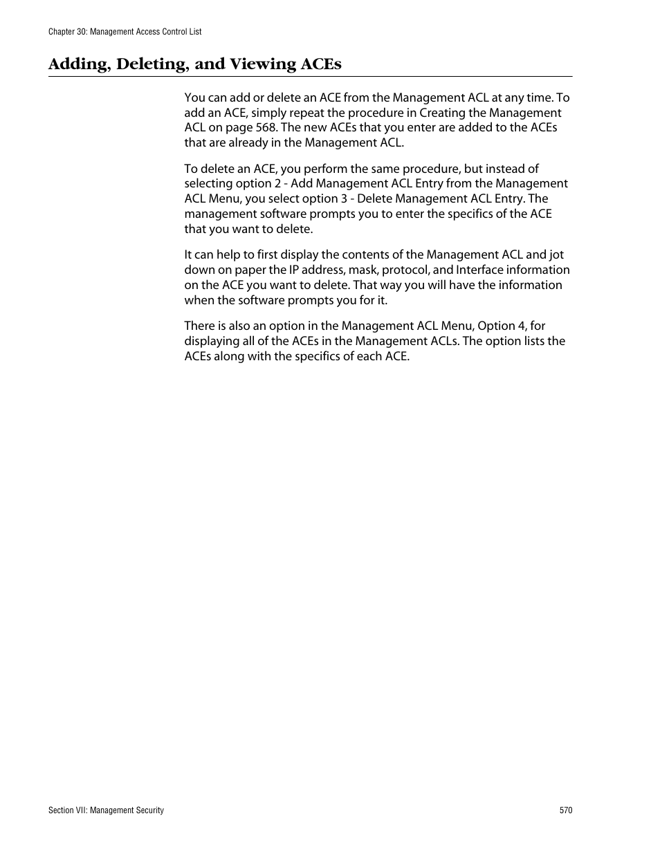 Adding, deleting, and viewing aces | Allied Telesis AT-S62 User Manual | Page 570 / 862