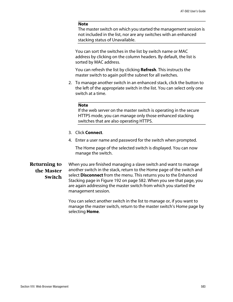 Returning to the master switch | Allied Telesis AT-S62 User Manual | Page 583 / 862
