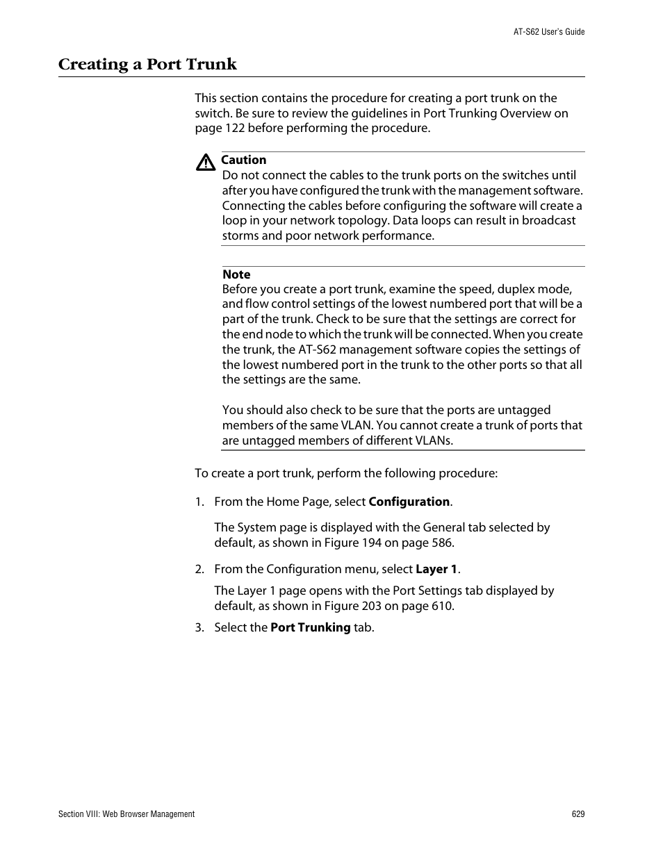 Creating a port trunk | Allied Telesis AT-S62 User Manual | Page 629 / 862