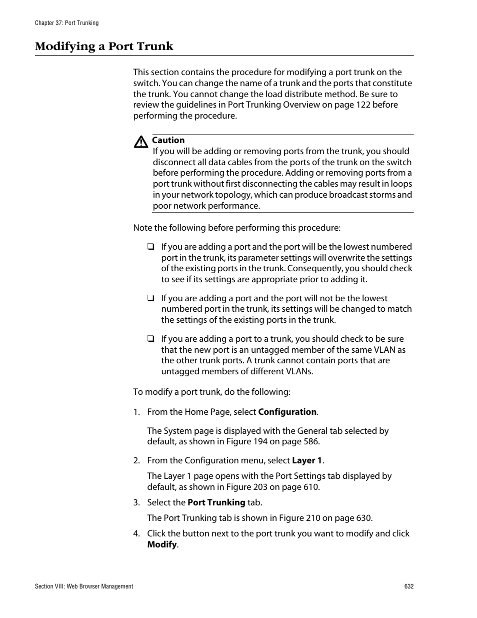 Modifying a port trunk | Allied Telesis AT-S62 User Manual | Page 632 / 862