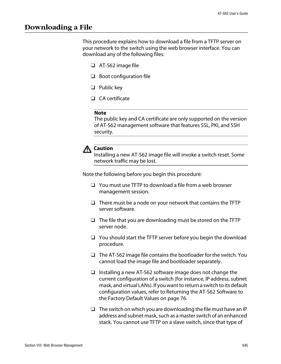 Downloading a file | Allied Telesis AT-S62 User Manual | Page 645 / 862