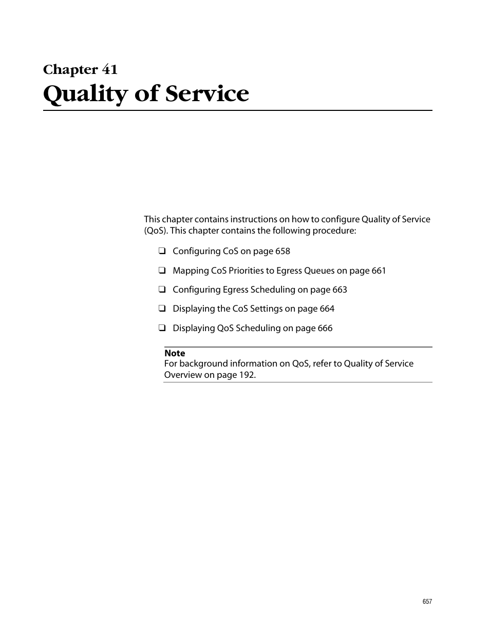 Chapter 41, Quality of service, Chapter 41 quality of service | Allied Telesis AT-S62 User Manual | Page 657 / 862