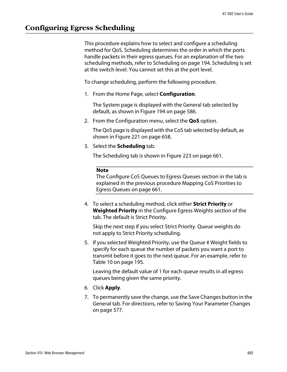 Configuring egress scheduling | Allied Telesis AT-S62 User Manual | Page 663 / 862