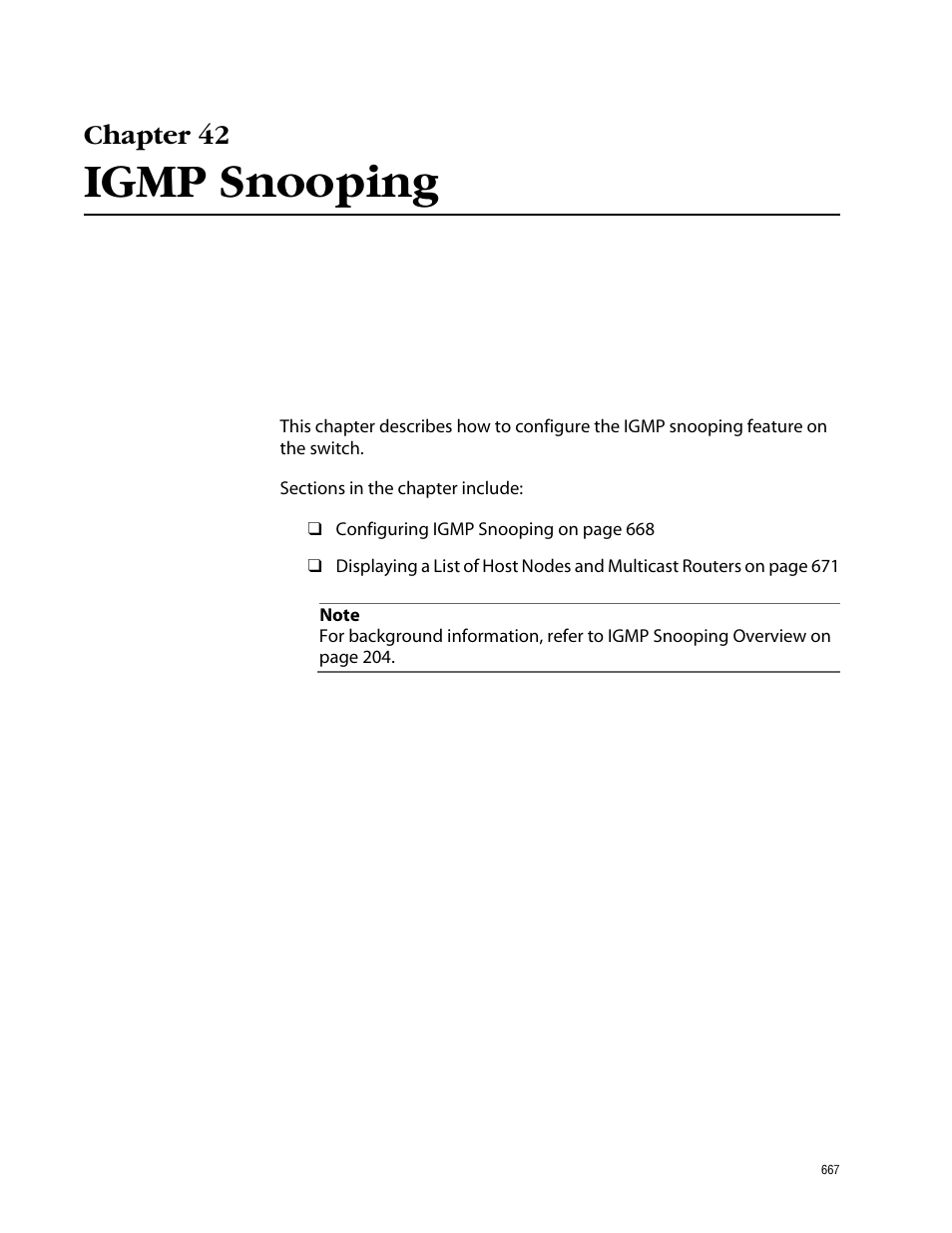 Chapter 42, Igmp snooping, Chapter 42 igmp snooping | Allied Telesis AT-S62 User Manual | Page 667 / 862