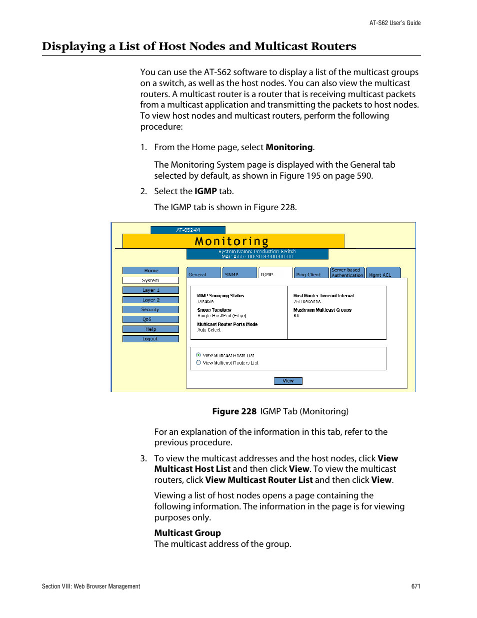 Figure 228: igmp tab (monitoring) | Allied Telesis AT-S62 User Manual | Page 671 / 862