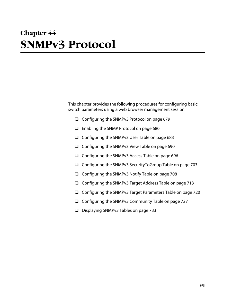 Chapter 44, Snmpv3 protocol, Chapter 44 snmpv3 protocol | Allied Telesis AT-S62 User Manual | Page 678 / 862