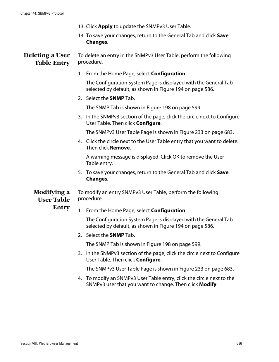 Deleting a user table entry, Modifying a user table entry | Allied Telesis AT-S62 User Manual | Page 686 / 862
