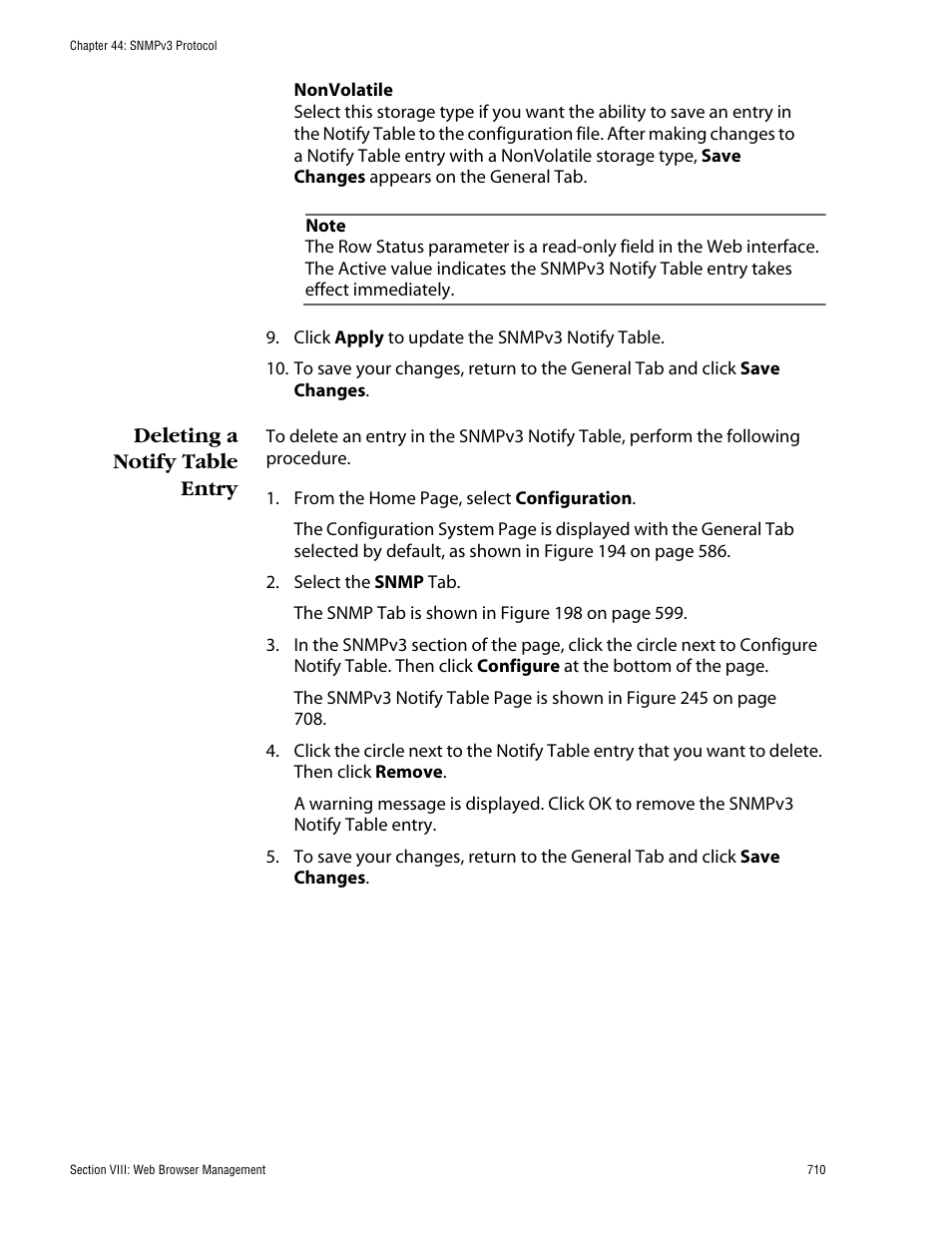 Deleting a notify table entry | Allied Telesis AT-S62 User Manual | Page 710 / 862