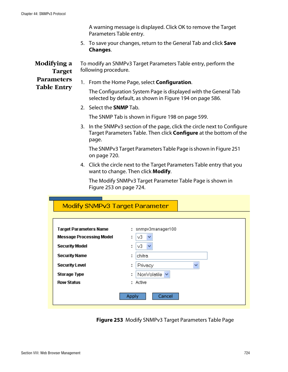 Modifying a target parameters table entry | Allied Telesis AT-S62 User Manual | Page 724 / 862