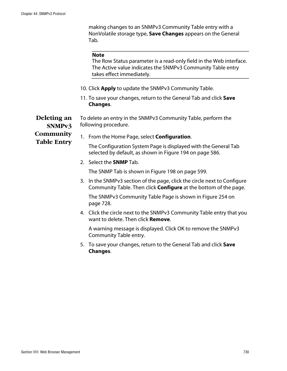 Deleting an snmpv3 community table entry | Allied Telesis AT-S62 User Manual | Page 730 / 862