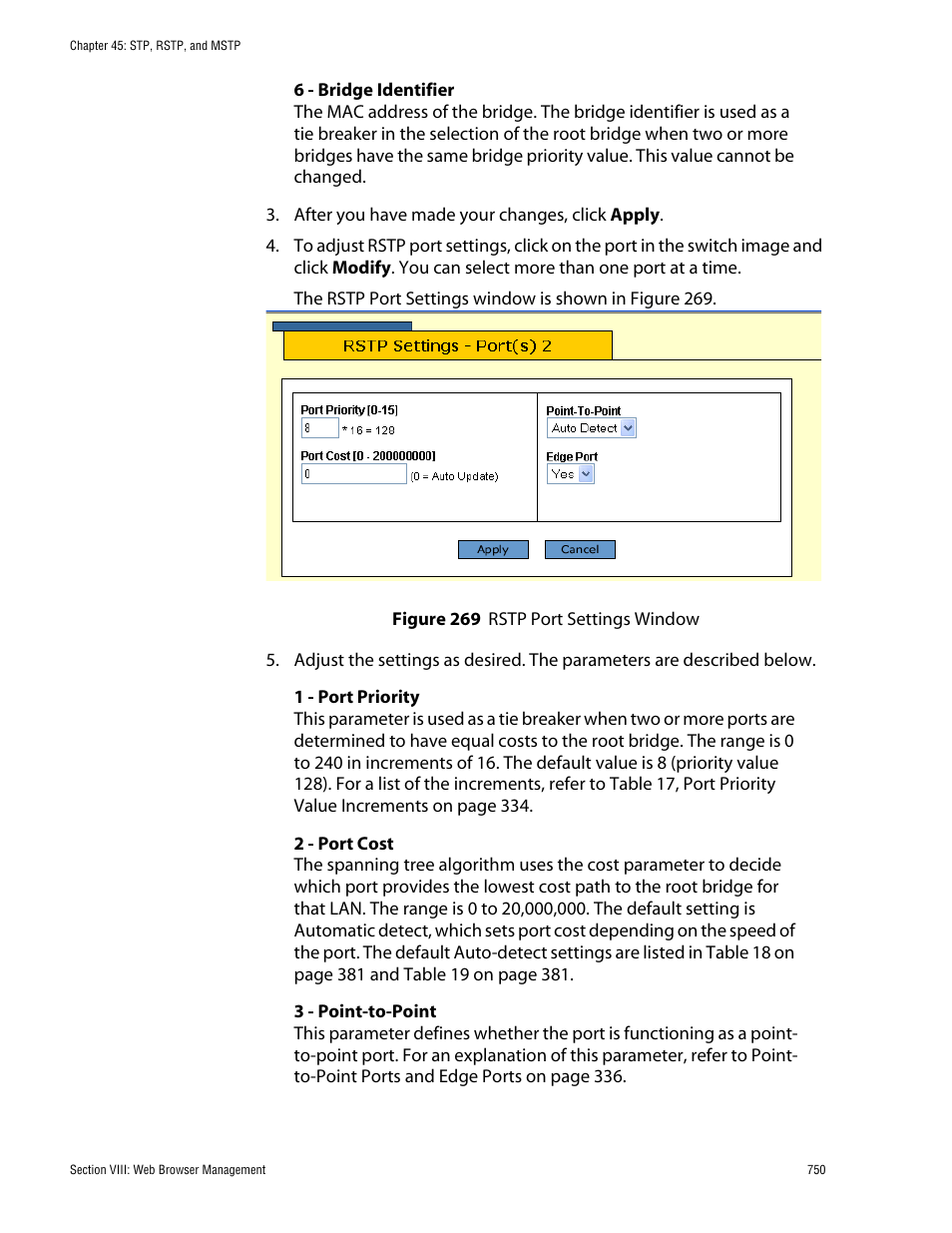 Figure 269: rstp port settings window | Allied Telesis AT-S62 User Manual | Page 750 / 862