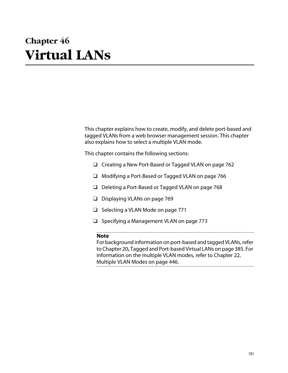 Chapter 46, Virtual lans, Chapter 46 virtual lans | Allied Telesis AT-S62 User Manual | Page 761 / 862