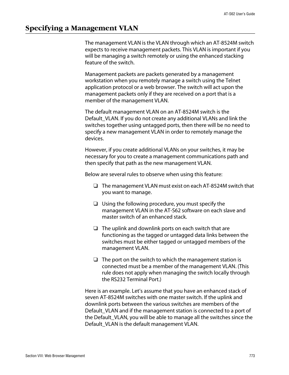 Specifying a management vlan | Allied Telesis AT-S62 User Manual | Page 773 / 862