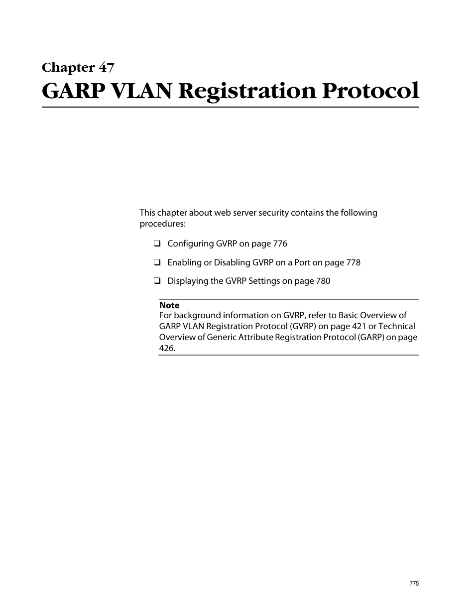 Chapter 47, Garp vlan registration protocol, Chapter 47 garp vlan registration protocol | Allied Telesis AT-S62 User Manual | Page 775 / 862