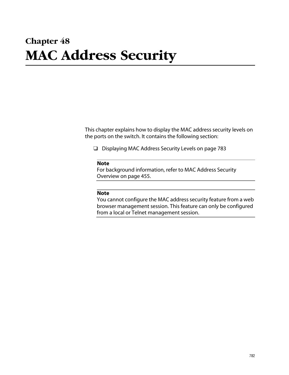 Chapter 48, Mac address security, Chapter 48 mac address security | Allied Telesis AT-S62 User Manual | Page 782 / 862