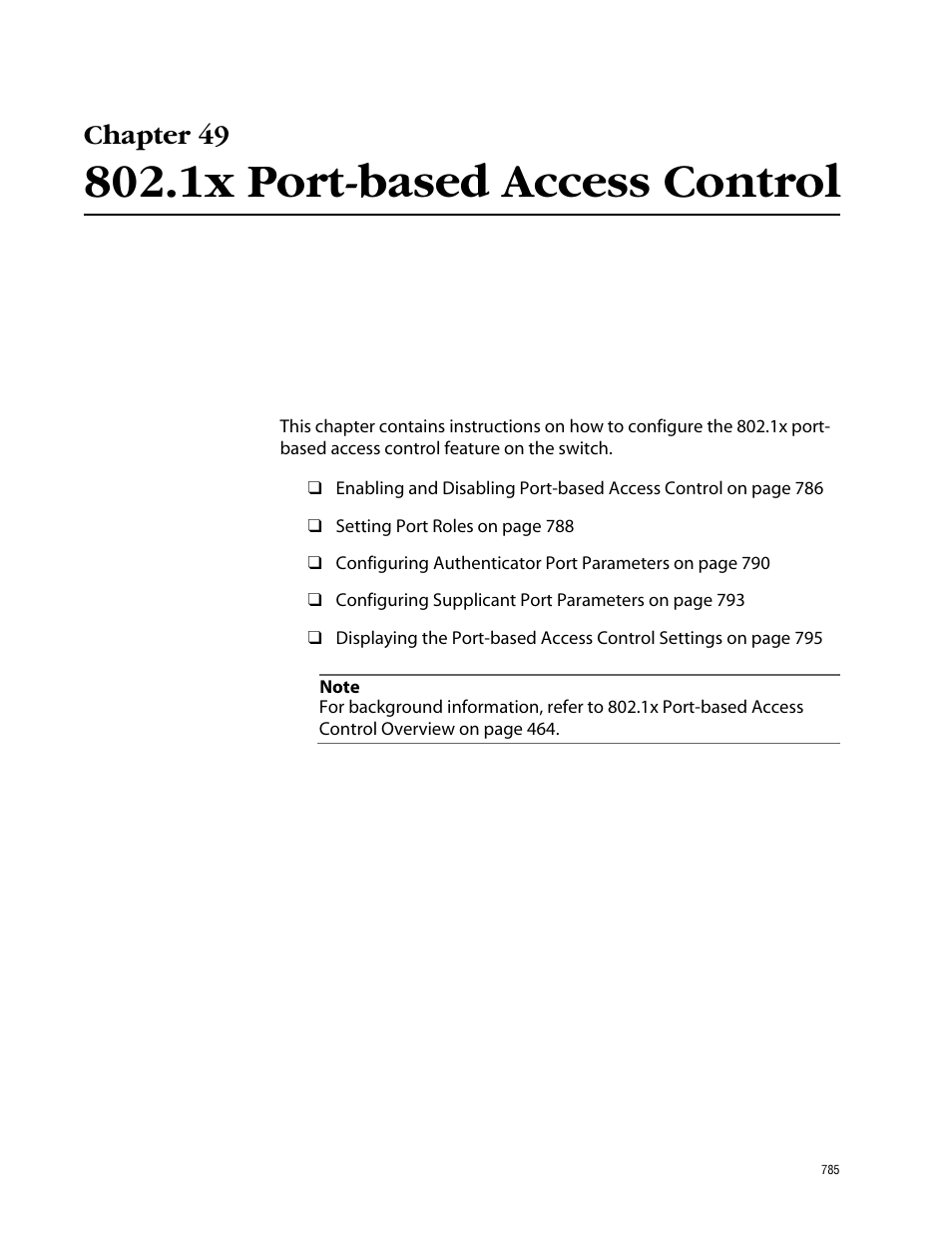 Chapter 49, 1x port-based access control, Chapter 49 802.1x port-based access control | Allied Telesis AT-S62 User Manual | Page 785 / 862