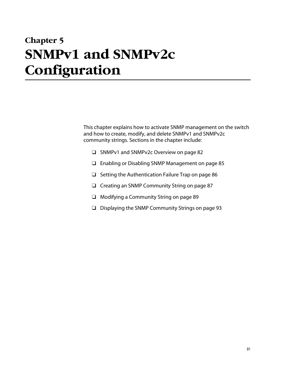 Chapter 5, Snmpv1 and snmpv2c configuration, Chapter 5 snmpv1 and snmpv2c configuration | Allied Telesis AT-S62 User Manual | Page 81 / 862
