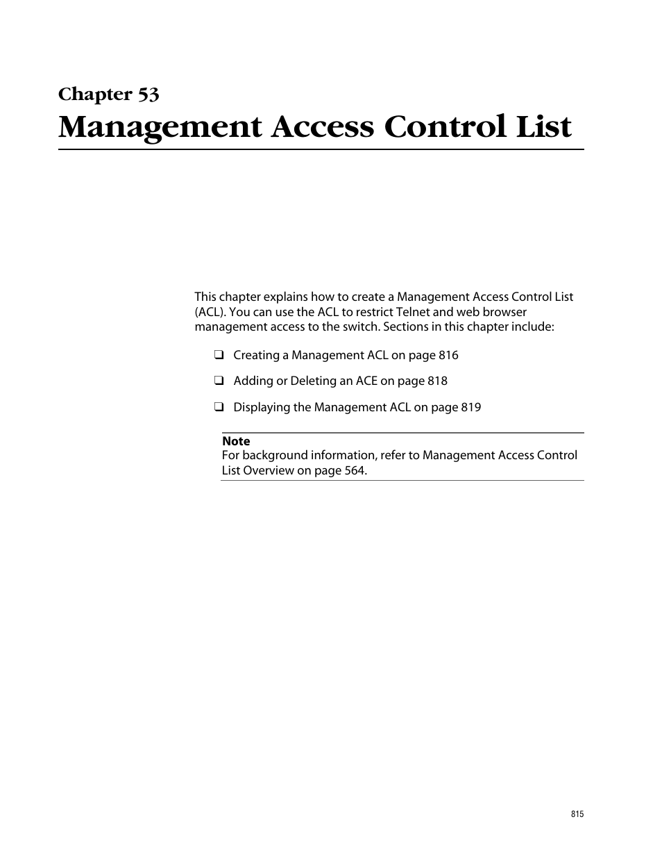 Chapter 53, Management access control list, Chapter 53 management access control list | Allied Telesis AT-S62 User Manual | Page 815 / 862