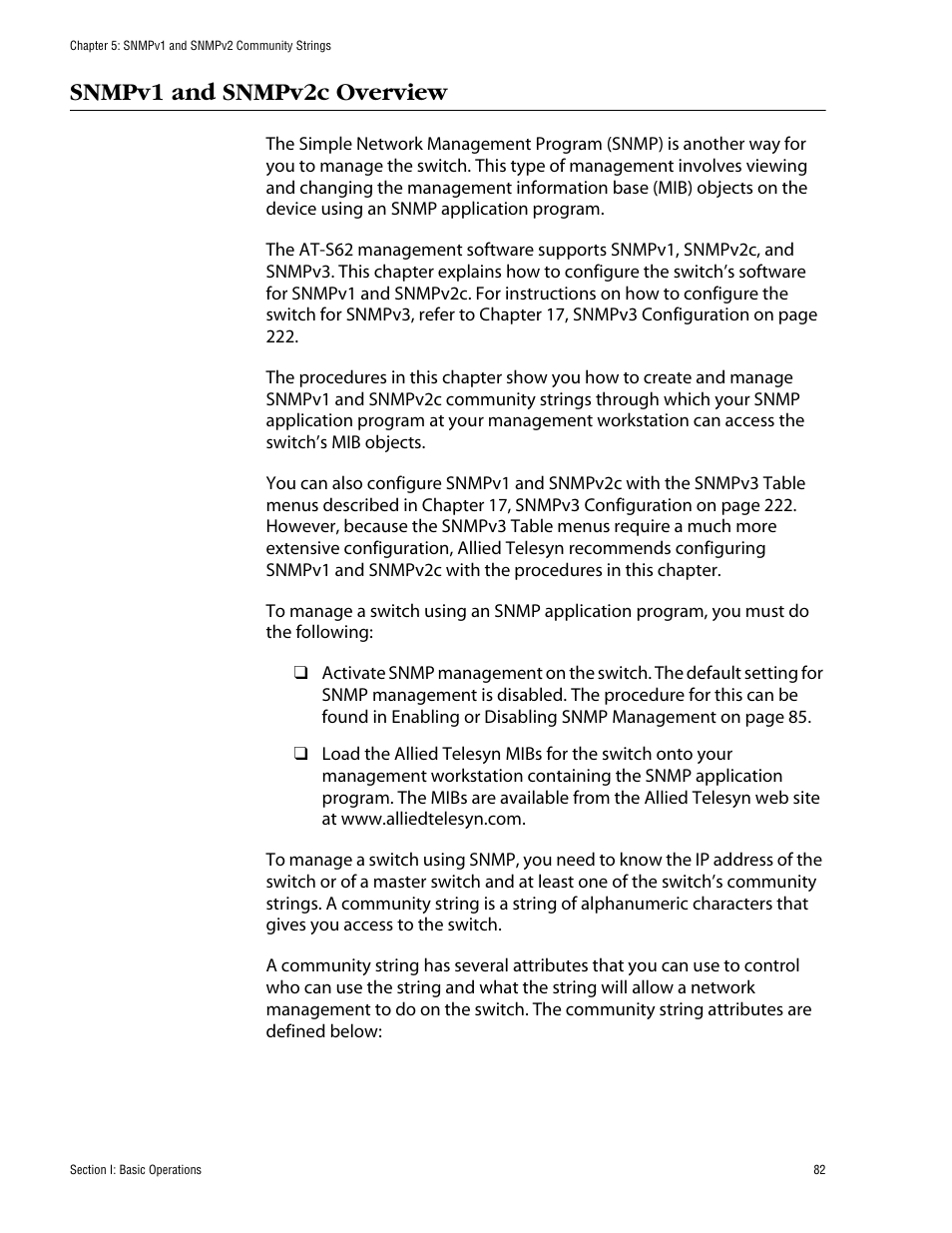 Snmpv1 and snmpv2c overview | Allied Telesis AT-S62 User Manual | Page 82 / 862