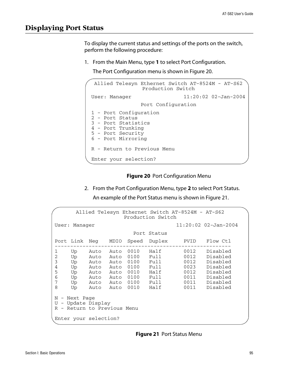 Displaying port status | Allied Telesis AT-S62 User Manual | Page 95 / 862