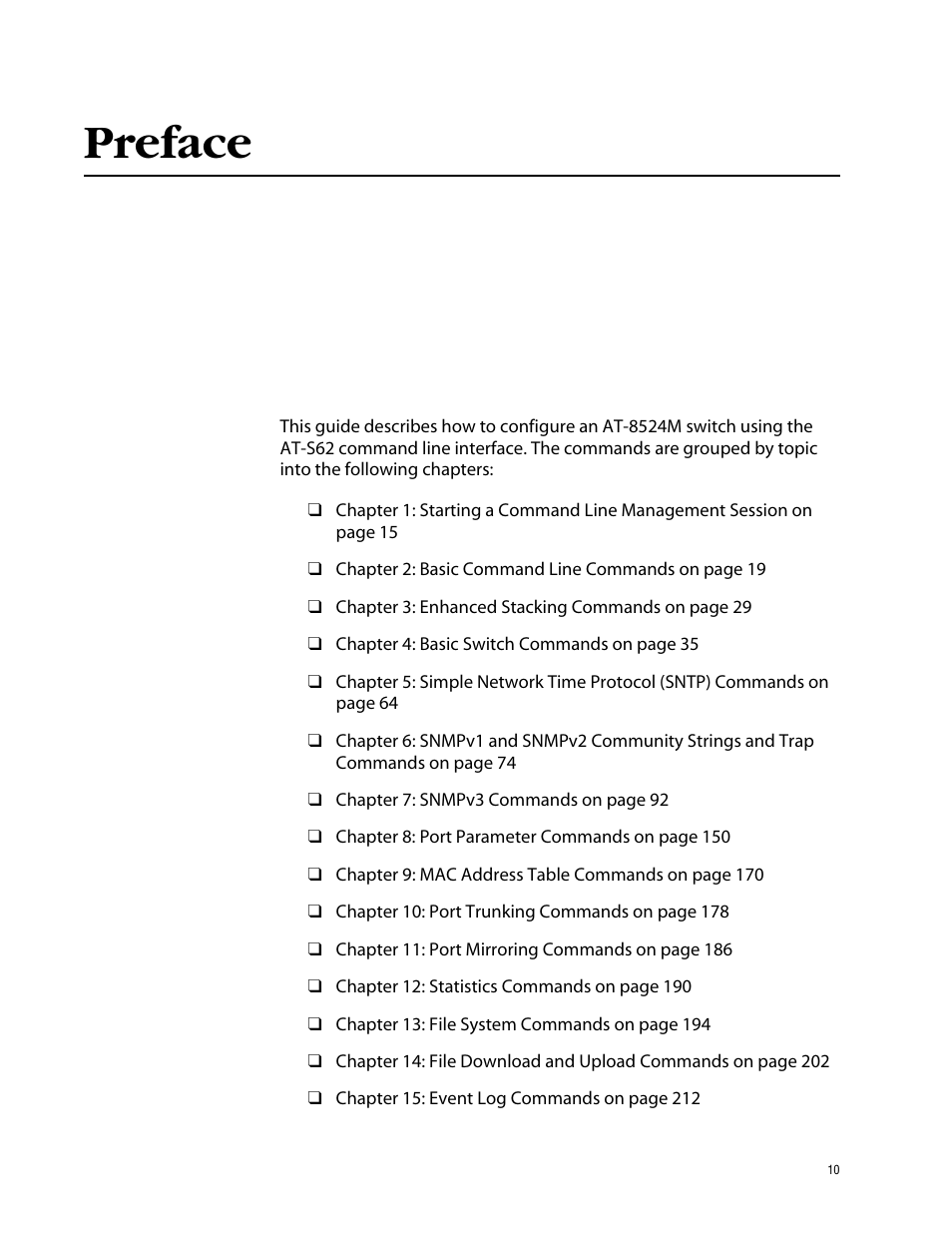 Allied Telesis AT-S62 User Manual | Page 10 / 420