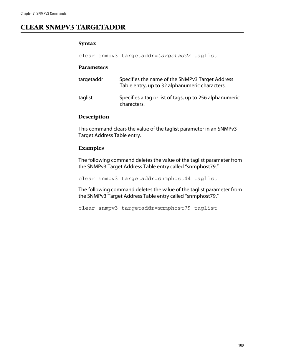 Clear snmpv3 targetaddr | Allied Telesis AT-S62 User Manual | Page 100 / 420