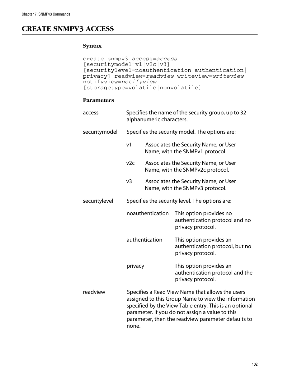 Create snmpv3 access | Allied Telesis AT-S62 User Manual | Page 102 / 420