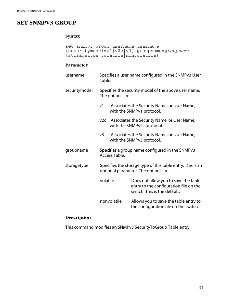 Set snmpv3 group | Allied Telesis AT-S62 User Manual | Page 130 / 420