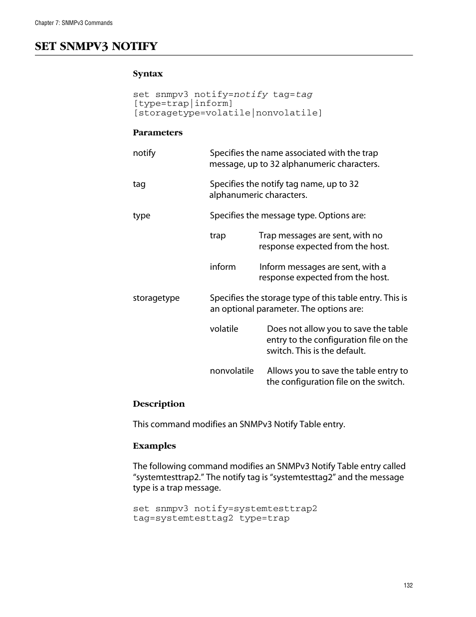Set snmpv3 notify | Allied Telesis AT-S62 User Manual | Page 132 / 420