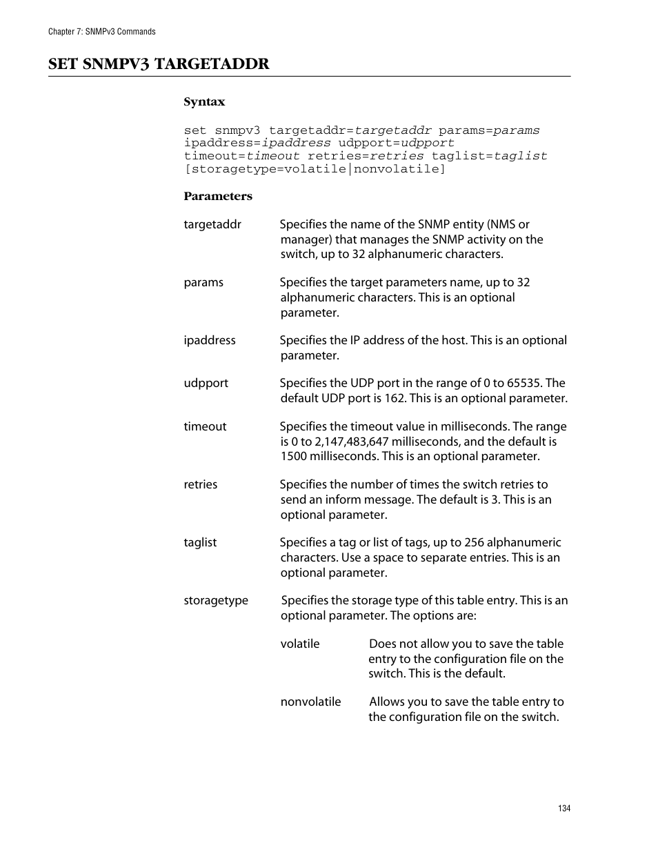 Set snmpv3 targetaddr | Allied Telesis AT-S62 User Manual | Page 134 / 420