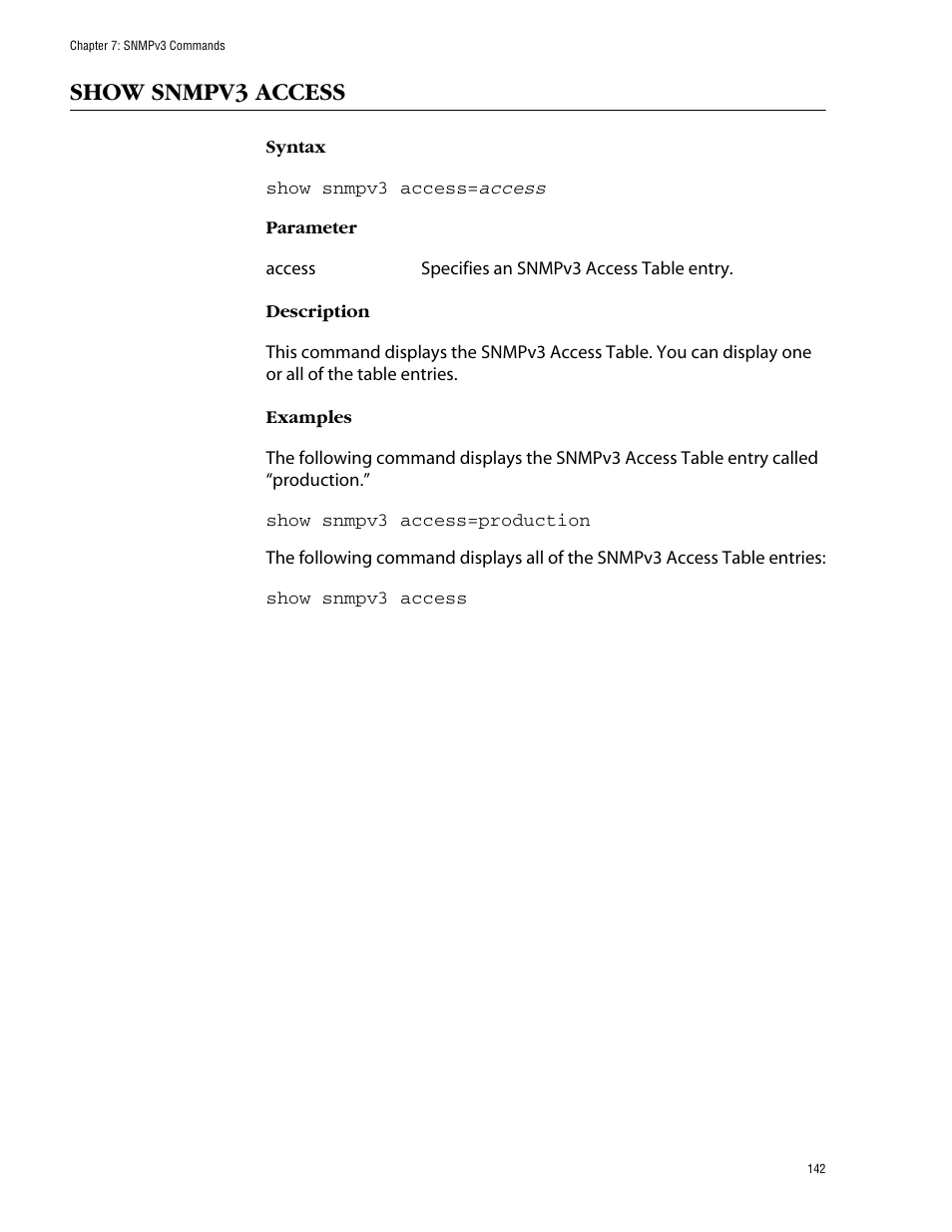 Show snmpv3 access | Allied Telesis AT-S62 User Manual | Page 142 / 420