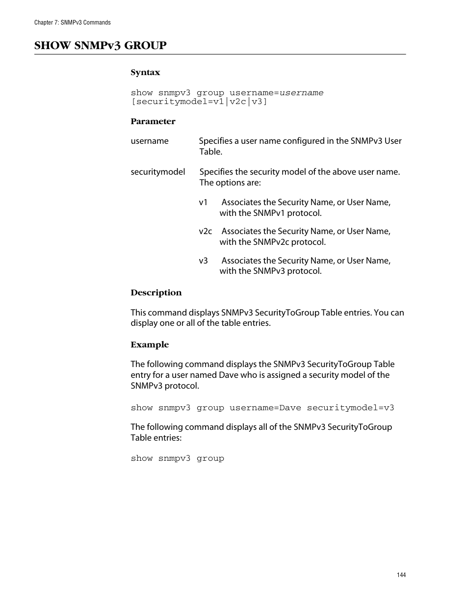 Show snmpv3 group | Allied Telesis AT-S62 User Manual | Page 144 / 420